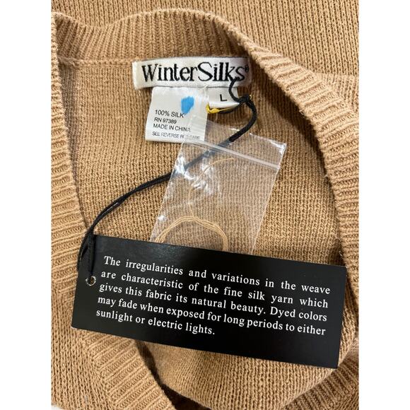 WinterSilks Men's 100% Silk Tan Pullover Sweater Vest Size Large Sleeveless NWT - Picture 5 of 6